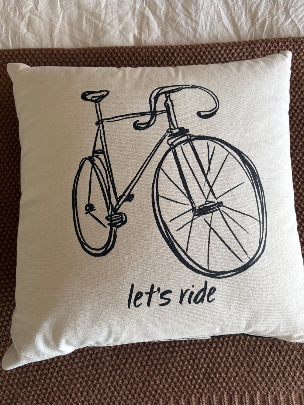 Cream Bicycle Graphic Throw Pillow – 'Let's Ride'